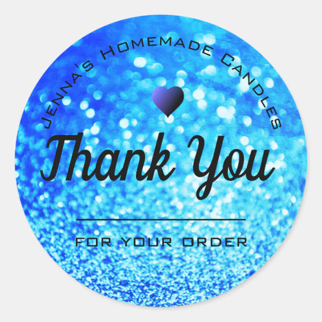 Luxury Hot Blue Glitter Elegant Simple Thank You Classic Round Sticker