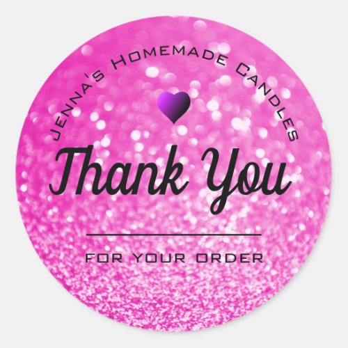 Luxury Hot Pink Glitter Elegant Simple Thank You  Classic Round Sticker