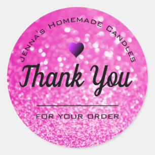Luxury Hot Pink Glitter Elegant Simple Thank You Classic Round Sticker