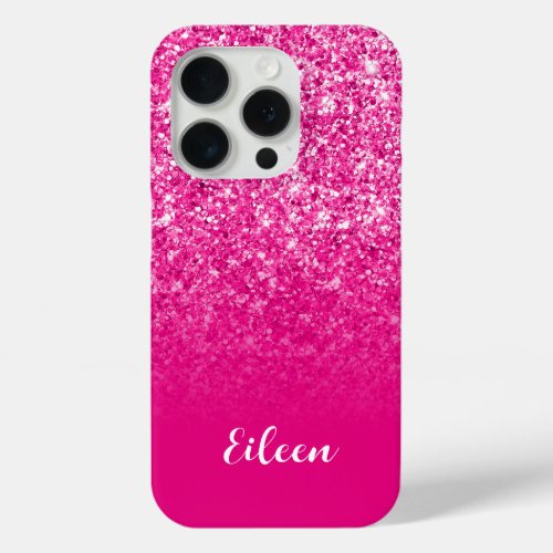 Luxury Hot Pink Glitter Gradient iPhone 15 Pro Case