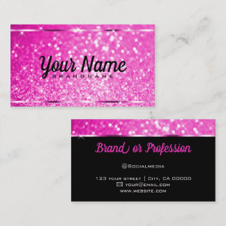 Luxury Hot Pink Glitter Luminous Stars Elegant Business Card