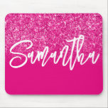 Luxury Hot Pink Glitter Ombre Personalized Mouse Pad<br><div class="desc">Girly glam mouse pad for her home office featuring a luxury faux hot pink glitter with sparkle. Customize the bright fuchsia background color to create your own personalized design. The name features a white modern handwritten lettering brush script calligraphy style. Customize the font color, size and style in this text...</div>