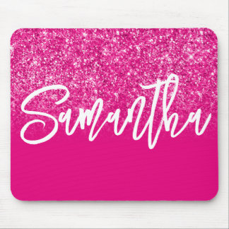 Luxury Hot Pink Glitter Ombre Personalized Mouse Pad