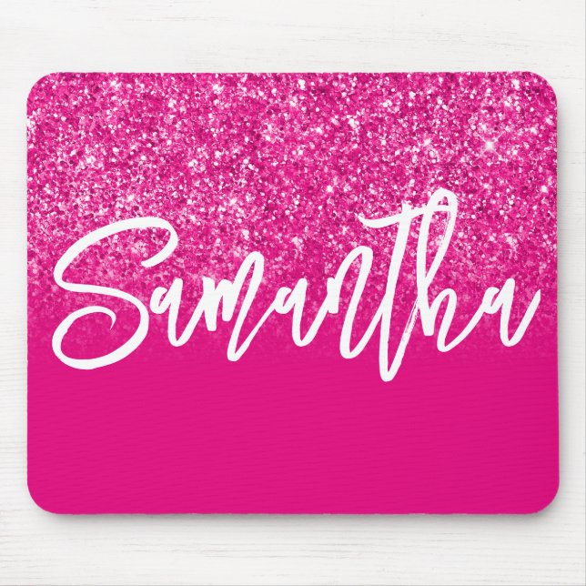 Luxury Hot Pink Glitter Ombre Personalized Mouse Pad (Front)
