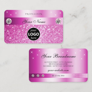Luxury Hot Pink Glitter Sparkling Stars with Logo Business Card