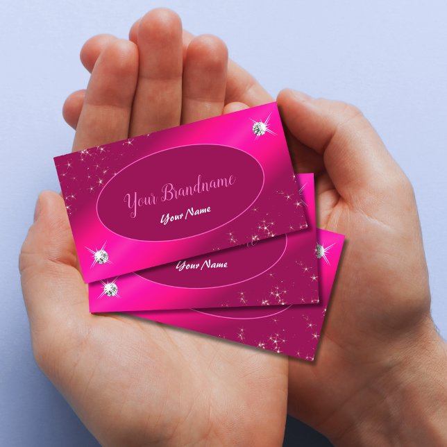 Luxury Hot Pink Glitter Stars Glamorous Diamonds Business Card (Creator Uploaded)