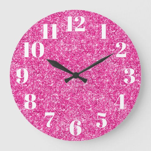 Luxury Hot Pink Glitter Trendy Numbers Large Clock