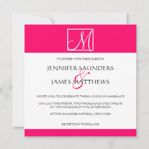 Luxury Hot Pink Monogram Wedding Invitation