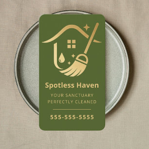 Luxury House Cleaning Housekeeping Moss Green Business Card