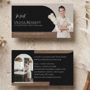 Luxury House Cleaning Maid Services Photo Black Business Card