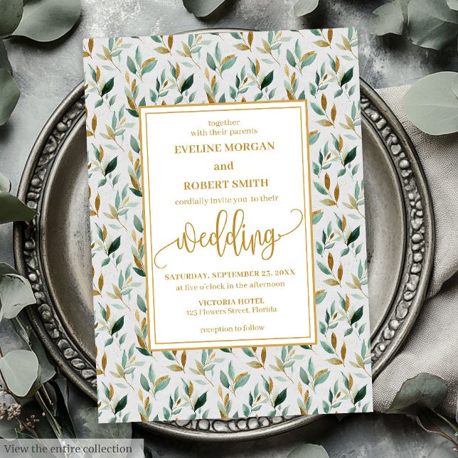 Luxury Hunter Green Gold Leaves Wedding Invitation (Luxury Hunter Green Gold Leaves Wedding Invitation)