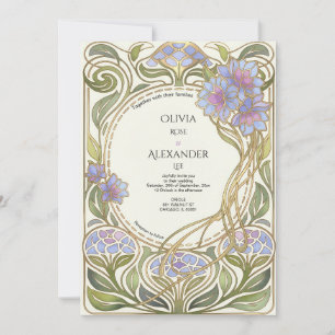 Luxury Hydrangea Floral Art Nouveau Wedding  Invitation