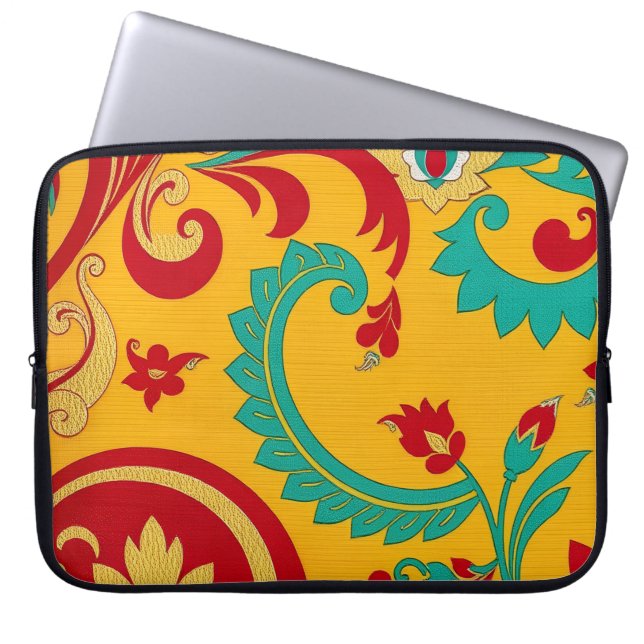 Luxury Indonesian Gold Floral Songket Laptop Laptop Sleeve (Front)