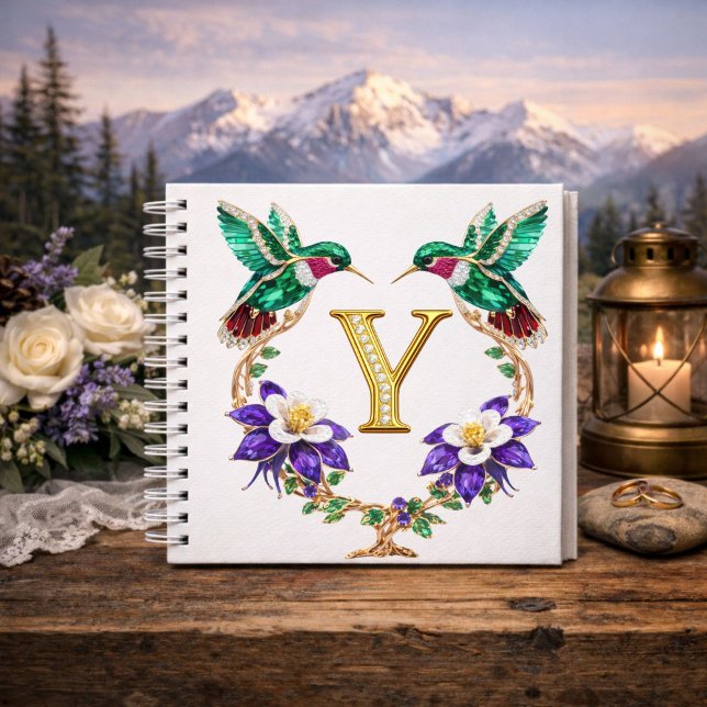 Luxury Initial Y Hummingbird Jeweled Wedding Gift Notebook (Creator Uploaded)