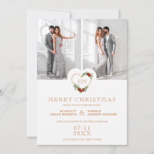 Luxury Initials Floral Christmas Heart 2 Photos Save The Date