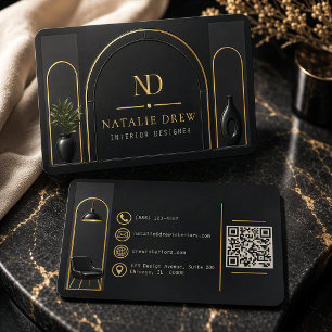 Luxury Interior Designer Architectural Black Gold Foil Spot Gloss Business Cards
