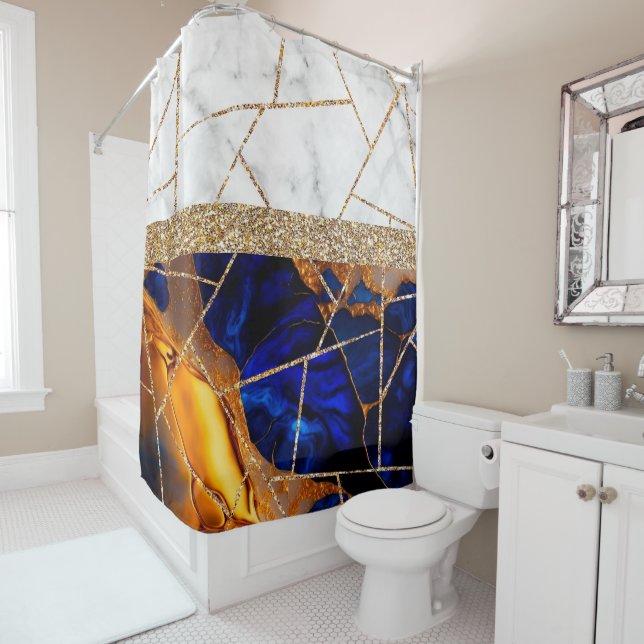 Luxury Interior Marble Stone Glitter Shower Curta Shower Curtain (In Situ)