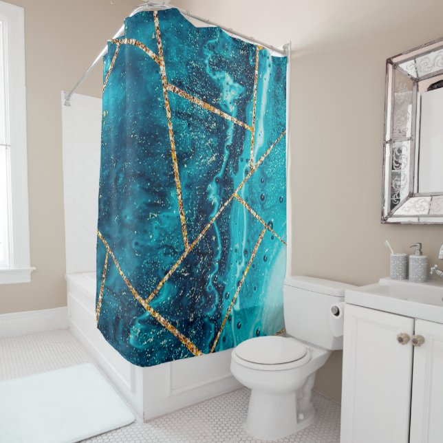 Luxury Interior Marble Stone Glitter  Shower Curtain (In Situ)