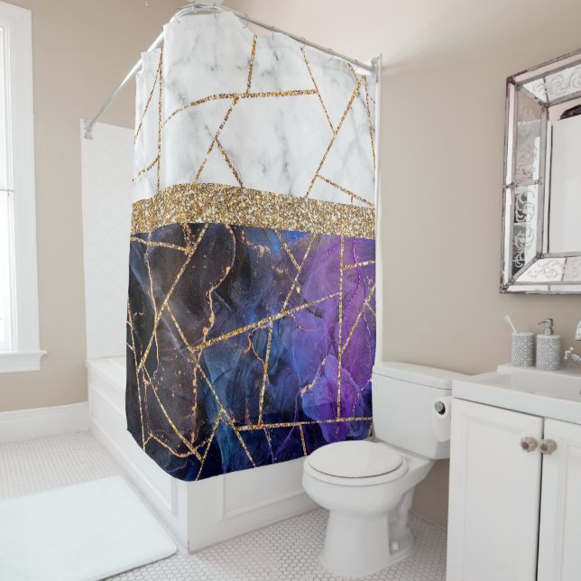 Luxury Interior Marble Stone Glitter Shower Curtain (In Situ)