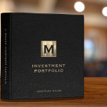 Luxury Investment Portfolio Binder with Monogram<br><div class="desc">Make a lasting impression with this luxurious investment portfolio binder featuring a black leather cover and a gold initial emblem. Personalize the binder with your own custom initial and keep all your important documents organized and secure. The interior features pockets and a customizable spine label for easy identification. This investment...</div>
