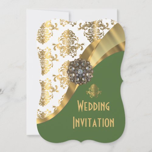 Luxury Irish green and gold damask wedding Invitation