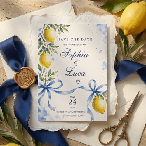 Luxury Italian Lemon Save the Date Watercolor Invitation