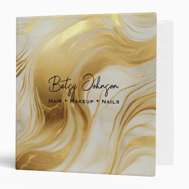 Luxury Ivory and Gold Foil Marbled 3 Ring Binder (Front/Inside)
