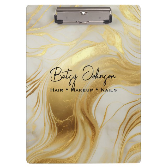 Luxury Ivory and Gold Foil Marbled Clipboard (Front)