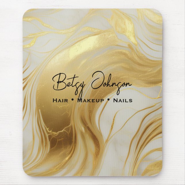 Luxury Ivory and Gold Foil Marbled Mouse Pad (Front)
