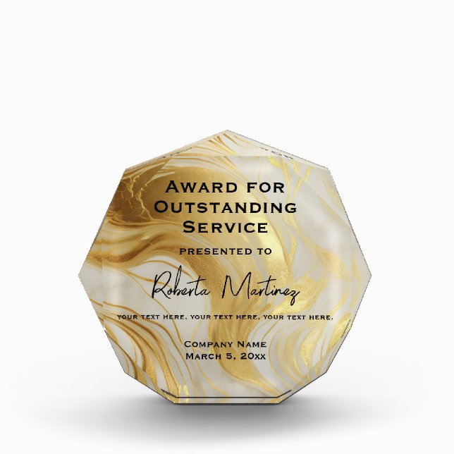 Luxury Ivory and Gold Marbled Acrylic Award (Front)