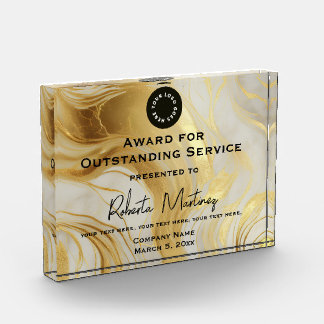 Luxury Ivory and Gold Marbled with Logo Acrylic Award