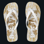 Luxury Ivory and Gold Palm Bride Flip Flops<br><div class="desc">Step into luxury for your special event with our Luxury Ivory and Gold Palm Bride's Flip Flops. These exquisite flip flops blend the timeless elegance of ivory with the opulence of gold palm designs, creating a stunning footwear choice for brides. Change the text on the flip flop to individual Names...</div>