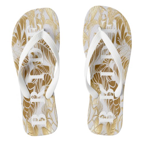 Luxury Ivory and Gold Palm Bride Flip Flops