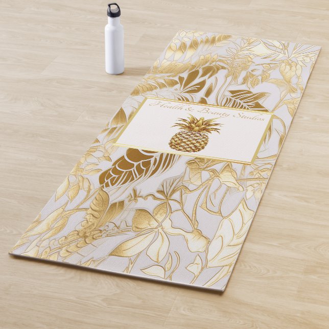  Luxury Ivory and Gold Palm Business Monogram Yoga Mat (In Situ)