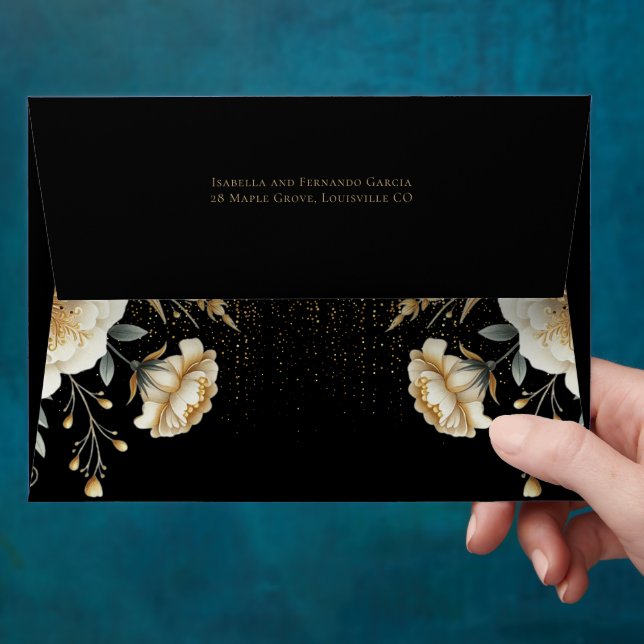 Luxury Ivory Black Gold Quinceañera  Envelope (Hand)