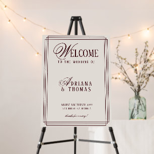 Luxury Ivory Burgundy Wedding Welcome Sign
