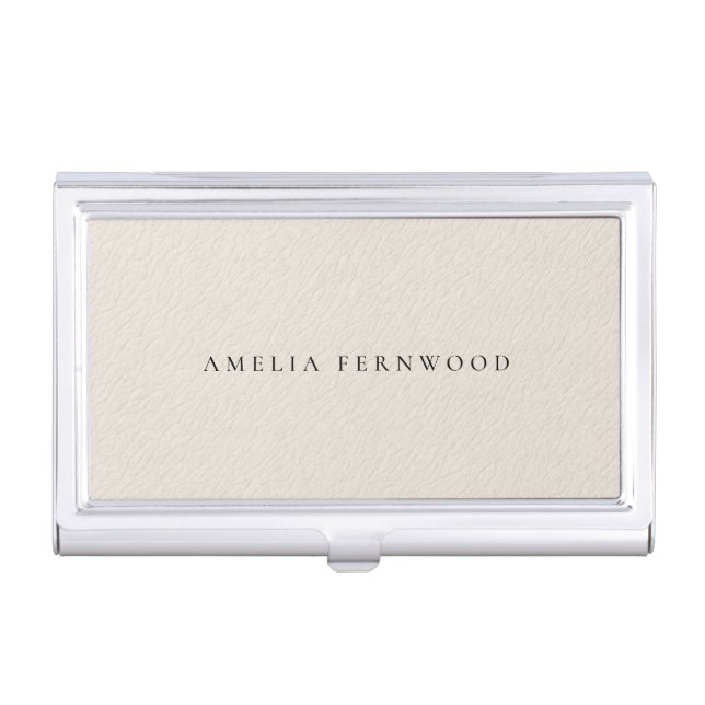 Luxury Ivory Faux Leather Custom Name Business Card Case (Front)