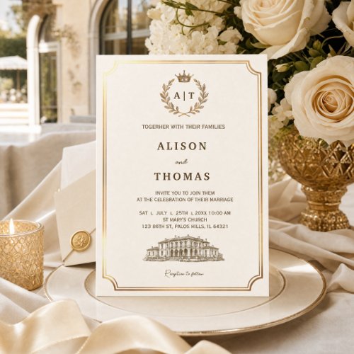 Luxury Ivory & Gold European Villa | Elegant Invitation