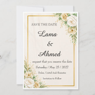 Luxury Ivory Gold Floral Save The Date Card | Eleg