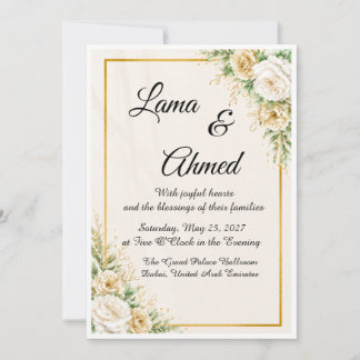Luxury Ivory Gold Floral Wedding Invitation Templa
