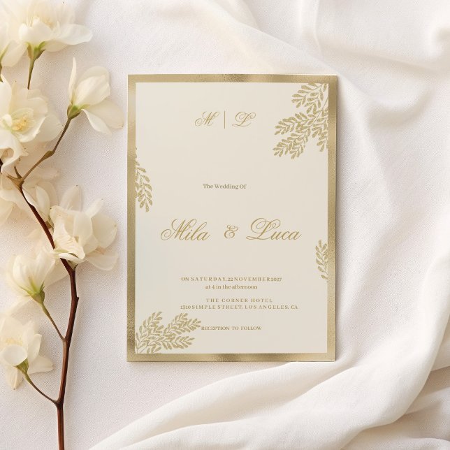 Luxury ivory gold glitter leaf floral Wedding  Invitation (Luxury ivory gold glitter leaf floral Wedding)