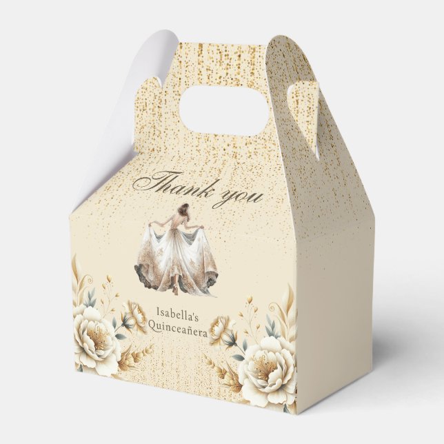 Luxury Ivory Gold Mexican Style Quinceañera Favor Boxes (Front Side)