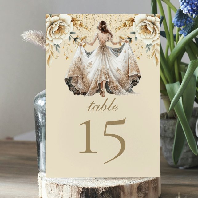 Luxury Ivory & Gold Quinceañera Table Number (Creator Uploaded)