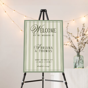 Luxury Ivory Green Striped Wedding Welcome Sign