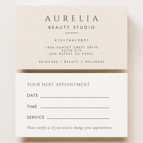 Luxury Ivory Linen Natural Office Appointment Card