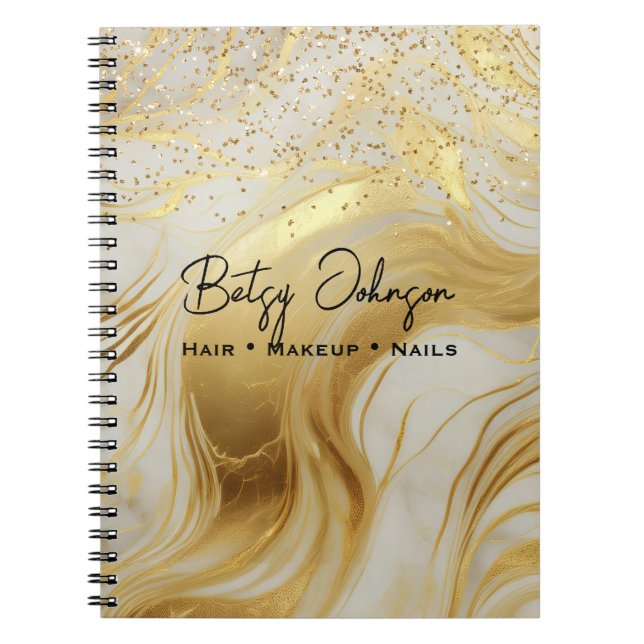 Luxury Ivory Marble and Gold Glitter Notebook (Front)