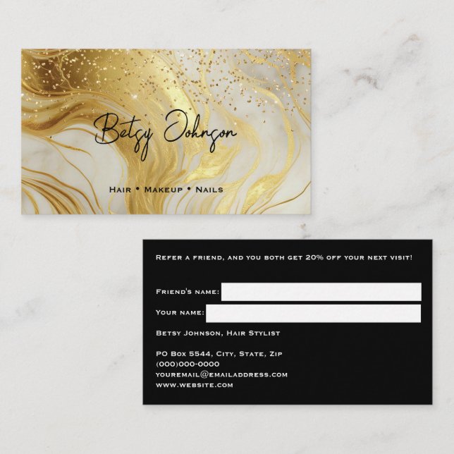 Luxury Ivory Marble and Gold Glitter Referral Card (Front/Back)