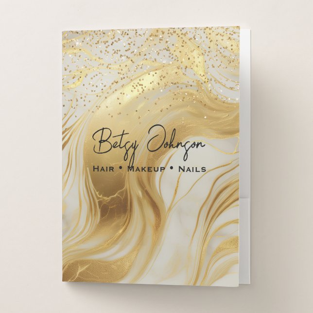 Luxury Ivory Marble & Gold Glitter Pocket Folder (Front)