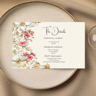 Luxury ivory pink white gold flowers Details Card