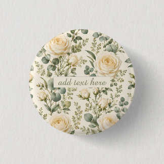 Luxury Ivory Rose & Sage Green Eucalyptus Wedding Button
